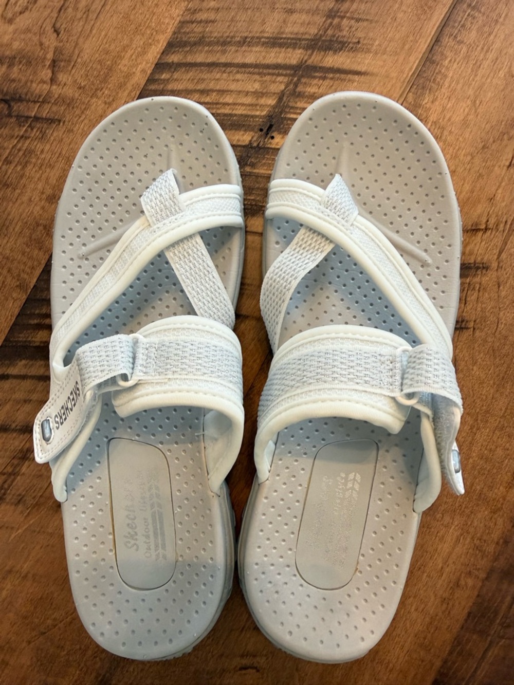 Skechers White Perforated Slip-On Sandals